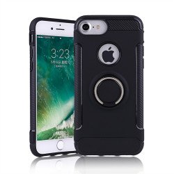 iPhone 8 Plus / 7 Plus 360 Rotating Ring Stand Hybrid Case with Metal Plate (Black)